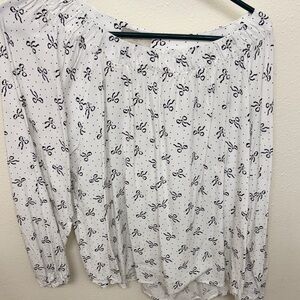 LOFT White Blouse with Black Bow Pattern